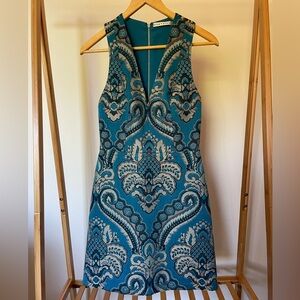 Alice + Olivia Natalee Jacquard Turquoise Mini Dress